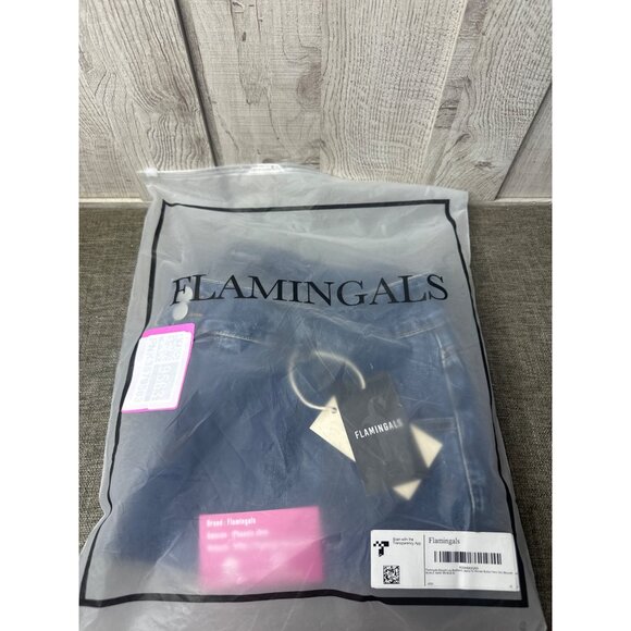 Flamingals Womens Size XL Blue Jeans High Waist Wide Leg Jeans Stretch Denim - Picture 8 of 8